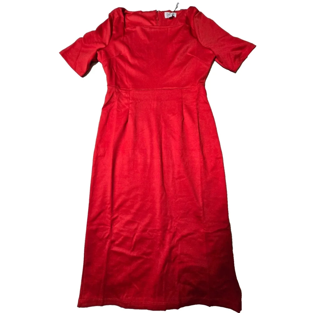 Tulip B Red Bodycon Midi Dress Women's Small Retro Pinup NWT - Picture 3 of 8